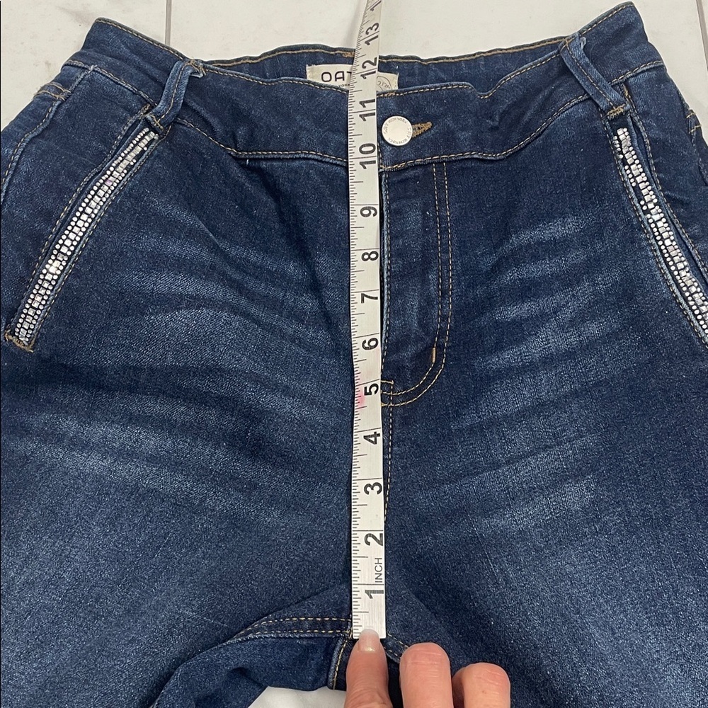 Oak New York High Waist Wide Leg Rhinestone Pocket Dark Wash Denim Jeans Sz 2/26 - Picture 10 of 16